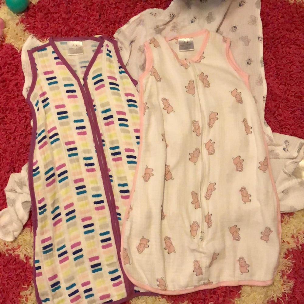 Two Aden & Anais sleep sacks small 0-6 girl